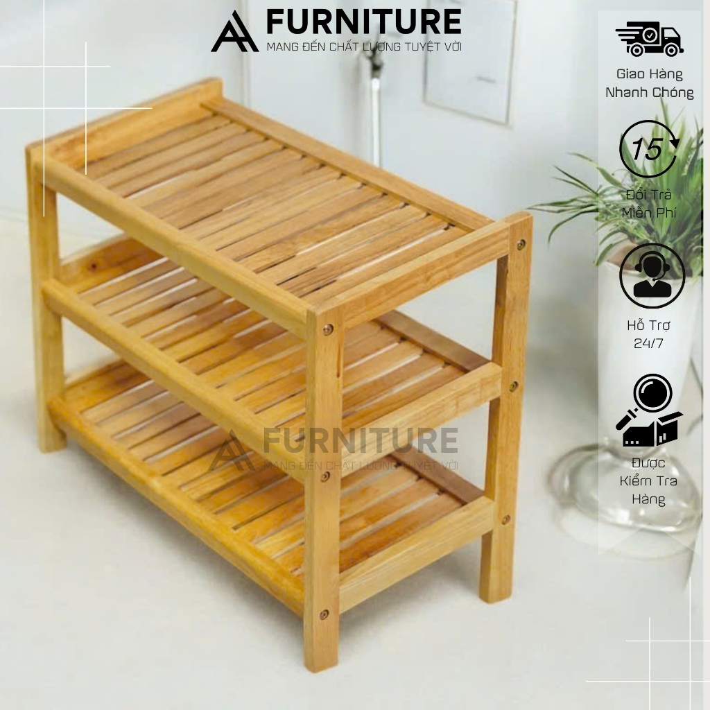 Kệ Để Giày Dép 3 Tầng Gỗ Cao Su 64cm – Thiết Kế Nghiêng Thoáng Khí, Chịu Nước Để Được Nhiều Đồ Dễ Tháo Lắp | Nội Thất Anh Hoàng