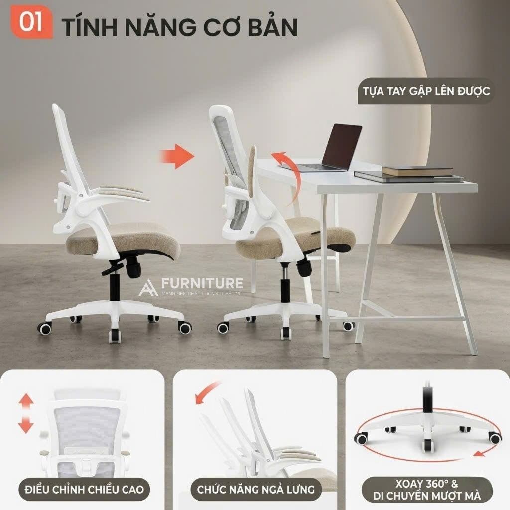 Ghế Xoay Văn Phòng Lưng Lưới DBS - Ghế Làm Việc Công Thái Học Cao Cấp, Tay Nâng Linh Hoạt | Nội Thất Anh Hoàng