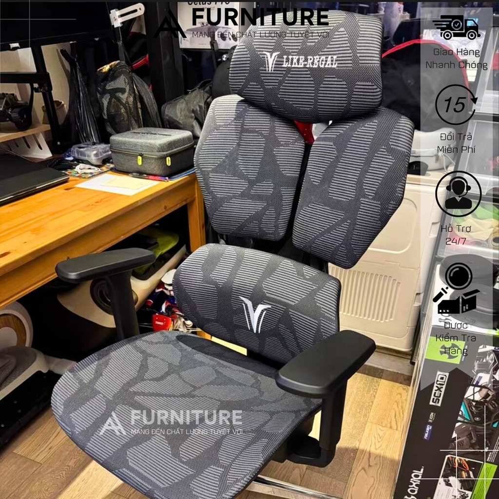 Ghế Xoay Gaming Công Thái Học Thiết Kế Độc Đáo – Có Chế Độ Trượt Mâm Ngồi, Ngả Thư Giãn | AH88 | Nội Thất Anh Hoàng