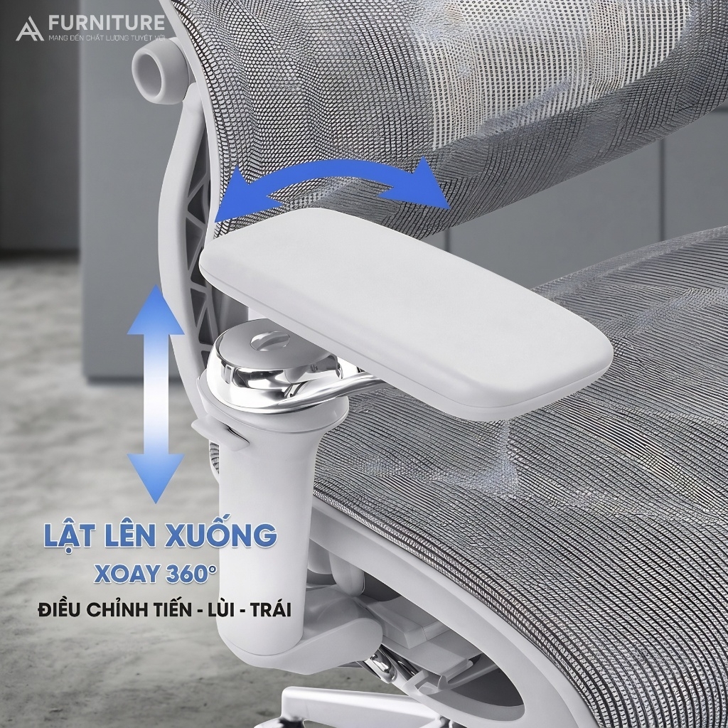 Ghế Xoay Công Thái Học Model 905 Grey, Gác chân, Tựa cổ, Tựa Lưng Thay Đổi Linh Hoạt Thiết Kế Bảo Vệ Cột Sống Ngả Lưng 145 Độ