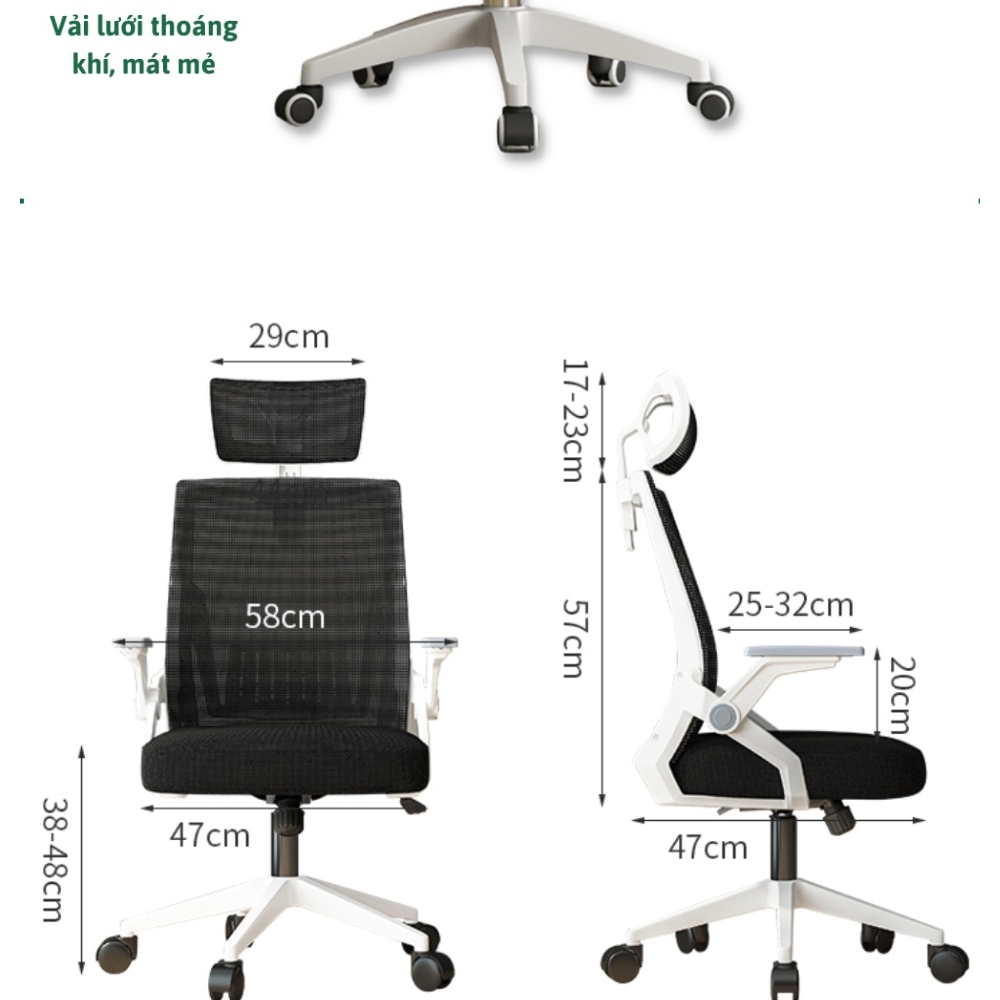 Ghế Văn Phòng, Ghế Lưng Lưới Công Thái Học Ergonomic Thông Minh Hỗ Trợ Giảm Đau Mỏi Lưng | 401 Đen | Nội Thất Anh Hoàng