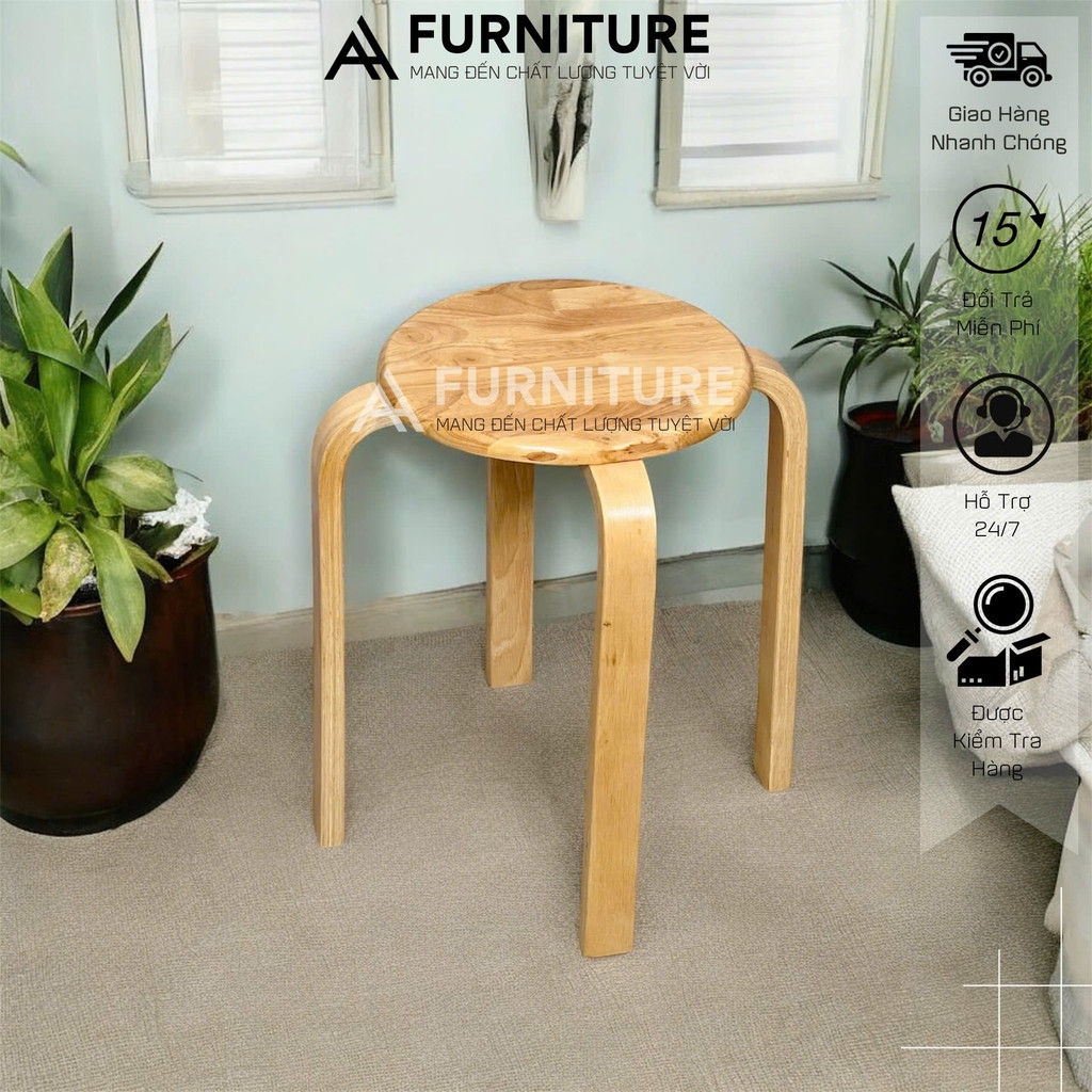 Ghế Đẩu Gỗ Số Bảy – Xếp Chồng Gọn, Dùng Ăn Uống, Học Tập, Quán Xá