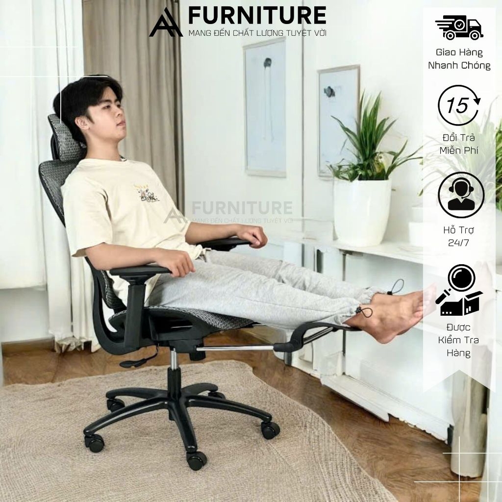 Ghế Văn Phòng Công Thái Học – Thiết Kế Ngả Lưng Siêu Thoải Mái | Mã AH02 | Nội Thất Anh Hoàng
