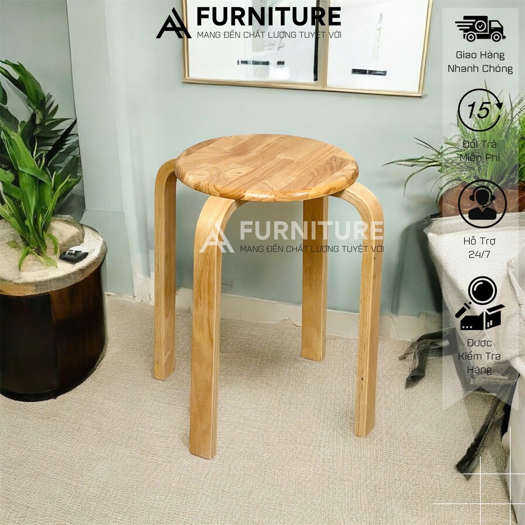 Ghế Đẩu Gỗ Số Bảy – Xếp Chồng Gọn, Dùng Ăn Uống, Học Tập, Quán Xá