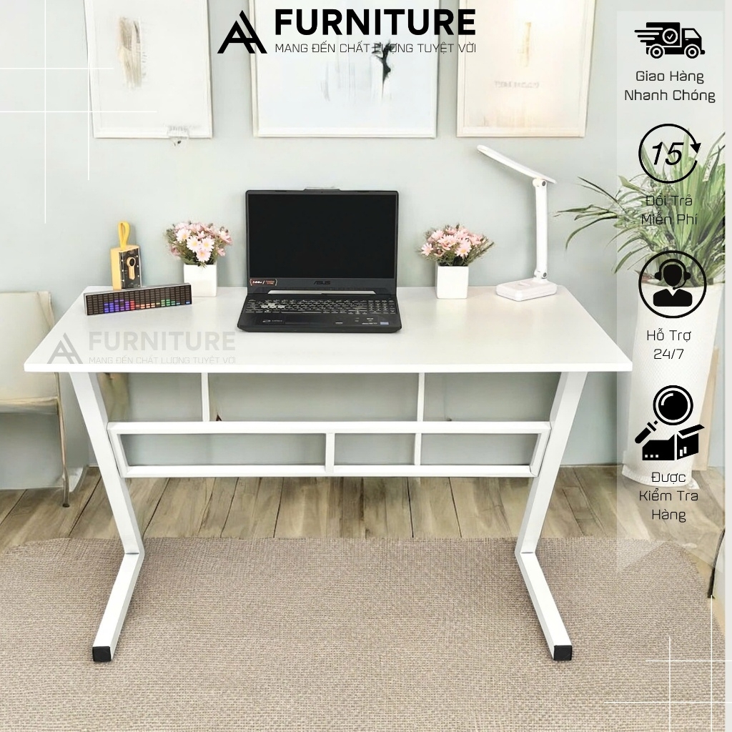 Bàn Máy Tính Gaming Màu Trắng Gỗ MDF Melamine Size 120x60 Cao 75cm Khung Sắt Sơn Tĩnh Điện – Bàn Làm Việc Chơi Game | Mã Z02 | Nội Thất Anh Hoàng