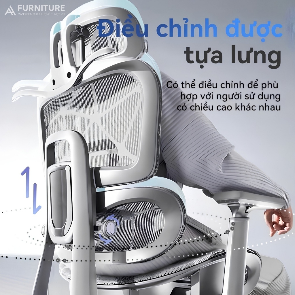 Ghế Công Thái Học Model 900 Black Full Lưới Có Chỉnh Mâm, Gác Chân - Ghế Xoay Văn Phòng Ngả Lưng Thư Giãn | Nội Thất Anh Hoàng