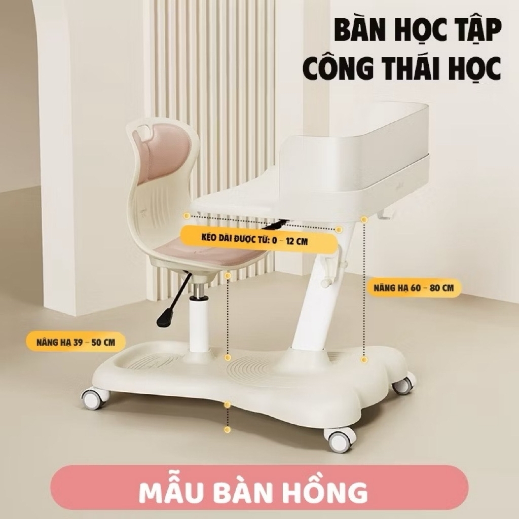 Bàn Ghế Học Sinh Công Thái Học Màu Hồng – Tiết Kiệm Không Gian, Điều Chỉnh Linh Hoạt An Toàn Cho Bé | BGCB88 | Nội Thất Anh Hoàng