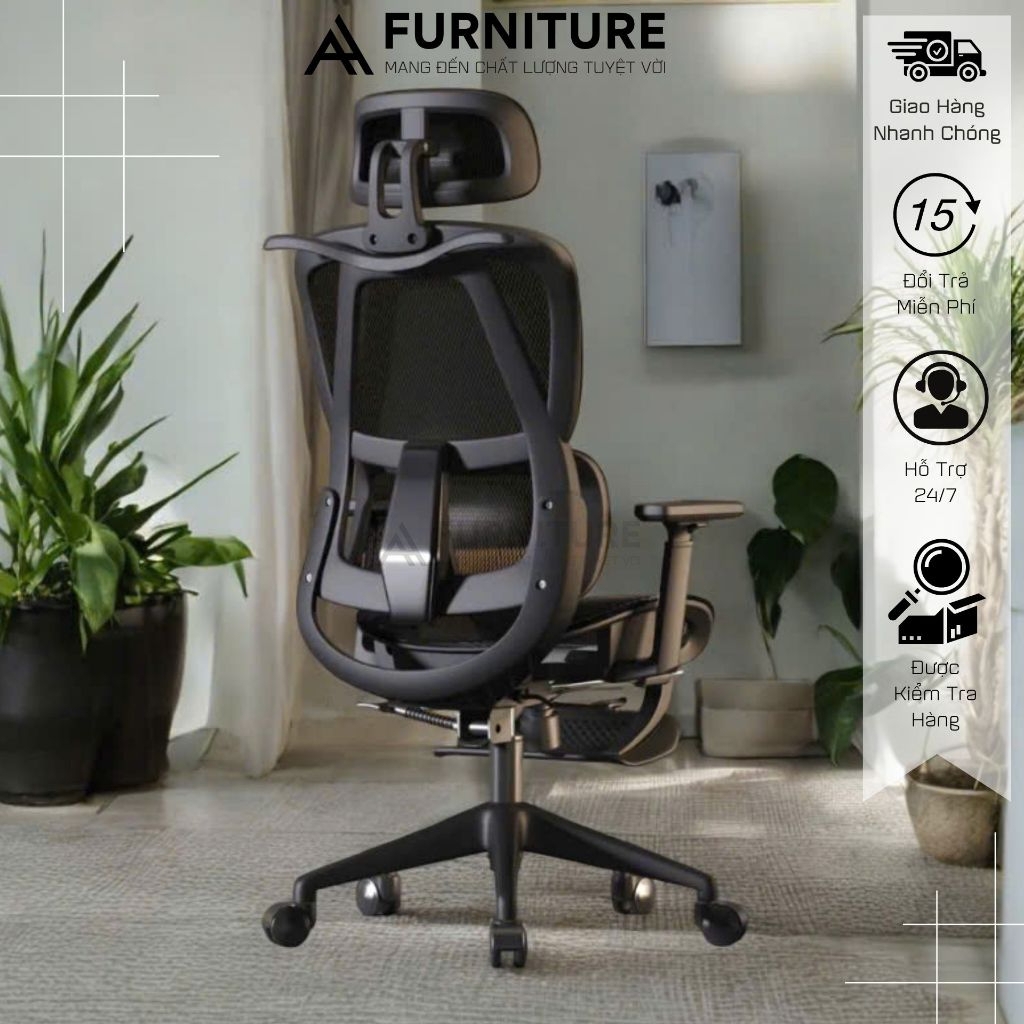 Ghế Xoay Công Thái Học – Ghế Ngồi Học Tập & Làm Việc Siêu Tiện Ích | Mã 919 Black | Nội Thất Anh Hoàng