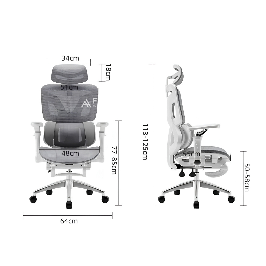 Ghế Công Thái Học E18 Grey Có Gác Chân - Ghế Xoay Văn Phòng Lưng Lưới Ngả 145 Độ Chống Đau Lưng