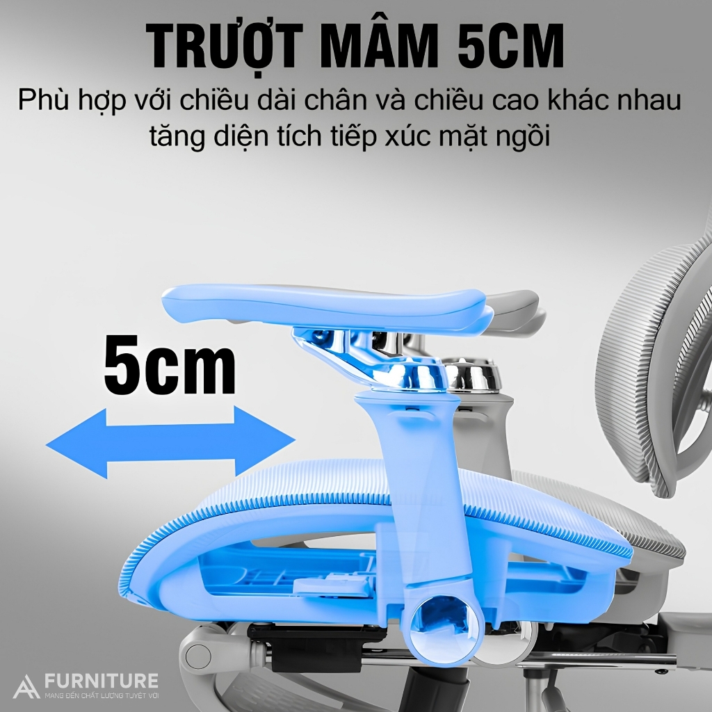 Ghế Văn Phòng Công Thái Học Cao Cấp Tanji 621 Pro Grey - Tựa Lưng 2D, Mâm Trượt, Lưng Nâng Hạ, Tay 6D, Ngả Lưng, Gác Chân