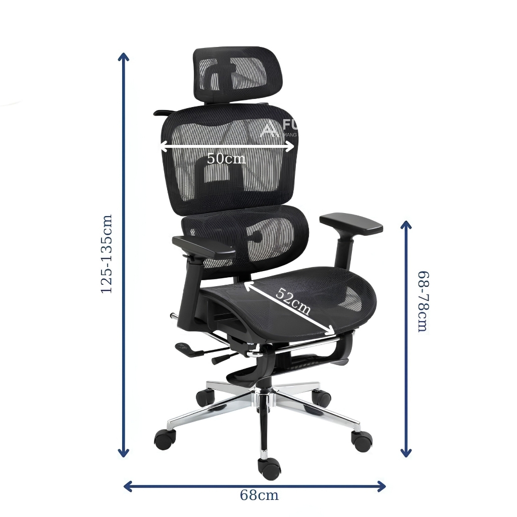 Ghế Xoay Công Thái Học Model 905 Black, Gác chân, Tựa cổ, Tựa Lưng Thay Đổi Linh Hoạt Thiết Kế Bảo Vệ Cột Sống Ngả Lưng 145 Độ