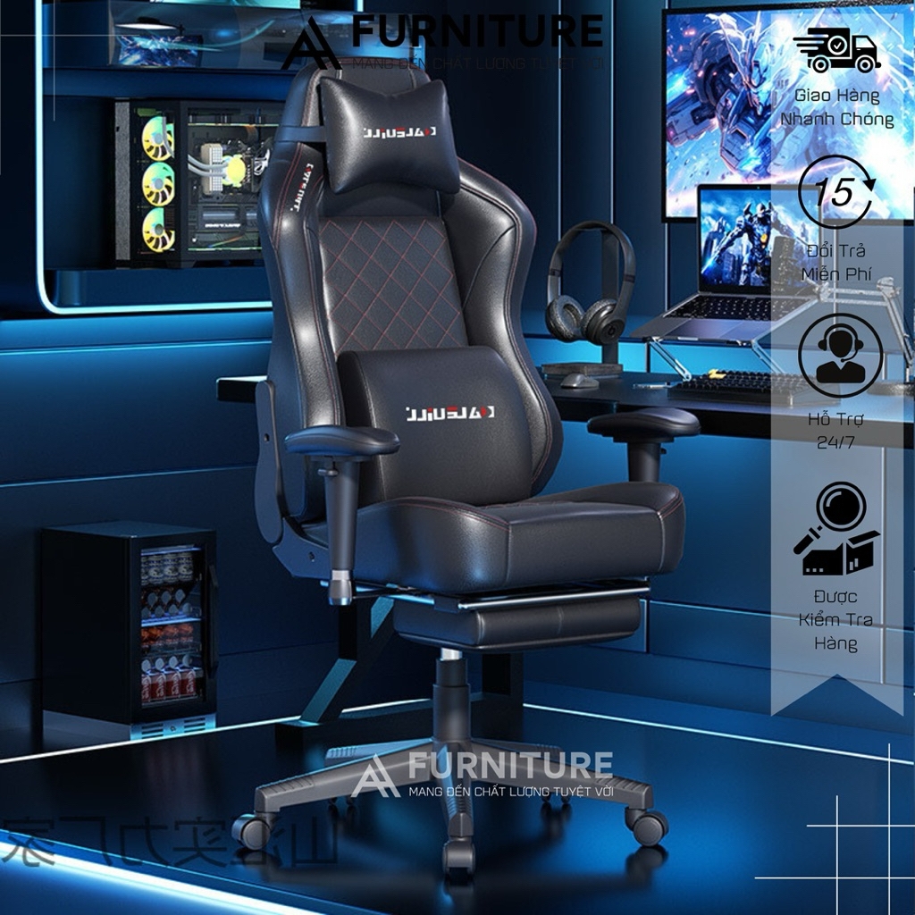 Ghế Gaming Cao Cấp Ngả Nằm Sâu, Form To Dày Tay Tuỳ Chỉnh Có Gác Chân Da Pu Cao Cấp | AH10