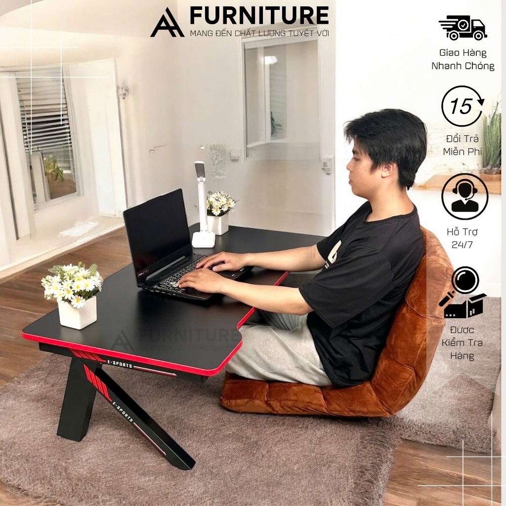 1 Bộ Bàn Ghế Máy Tính Gaming Splus Màu Đen Gấp Gọn Tiện Lợi KB02 + Tatami Nâu | Nội Thất Anh Hoàng