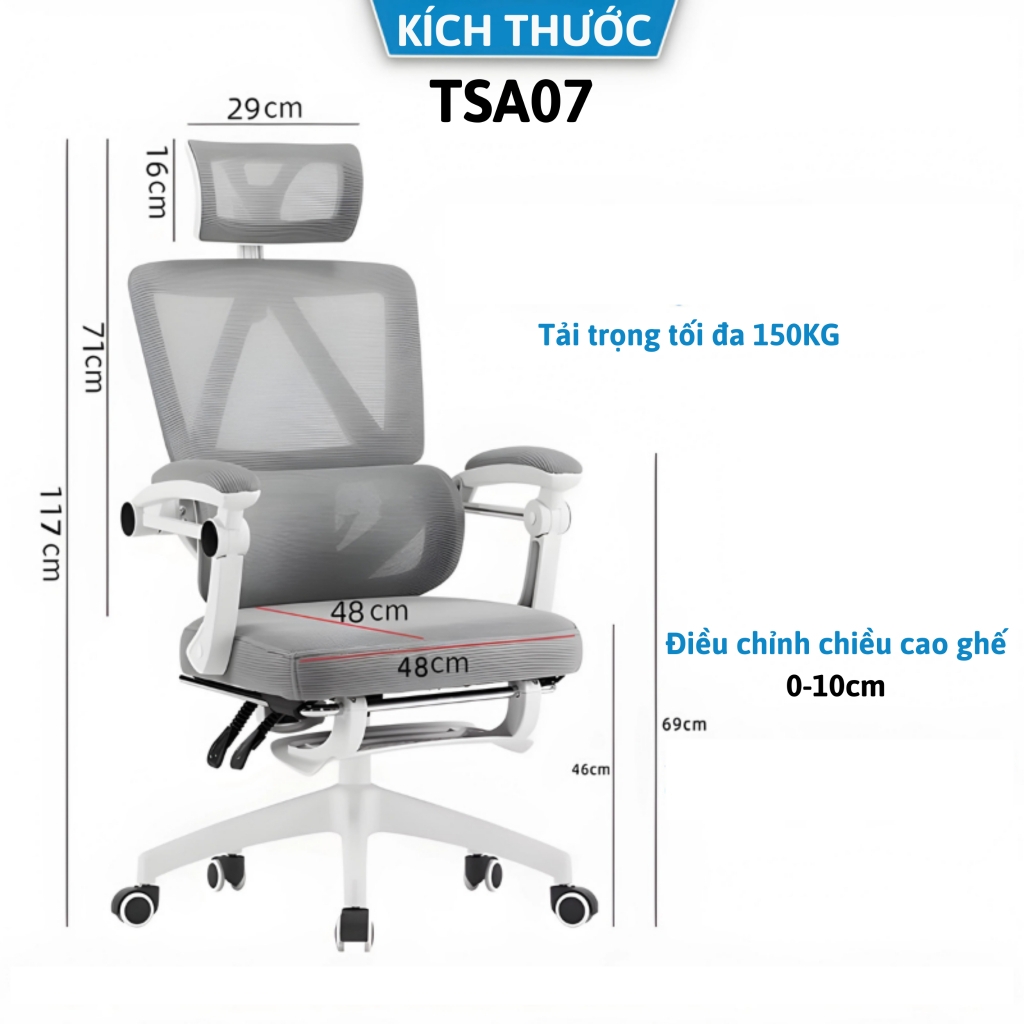 Ghế Xoay Văn Phòng Công Thái Học Cao Cấp Xoay 360 Tựa Chống Mỏi Lưng | TA07 | Nội Thất Anh Hoàng