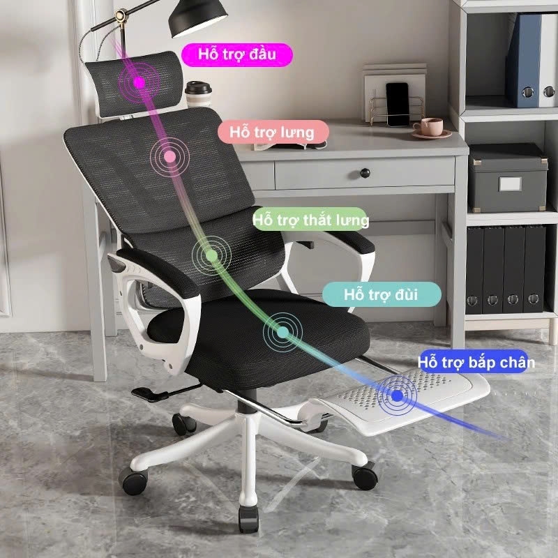 Ghế Xoay Văn Phòng 2 In 1 Màu Xám, Ghế Công Thái Học, Ghế Game Tựa Đầu 3d, Lưng Ghế Có Thể Ngả 145° | 006 | Nội Thất Anh Hoàng