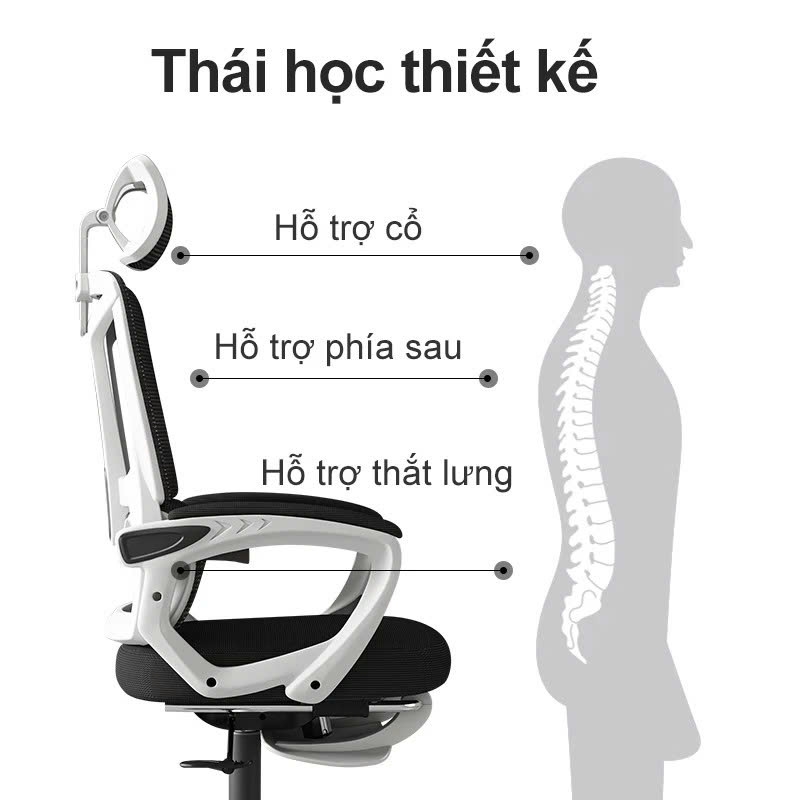Ghế Xoay Văn Phòng 2 In 1 Màu Xám, Ghế Công Thái Học, Ghế Game Tựa Đầu 3d, Lưng Ghế Có Thể Ngả 145° | 006 | Nội Thất Anh Hoàng