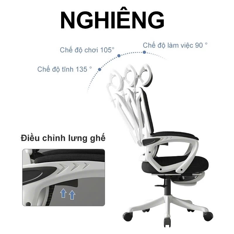 Ghế Xoay Văn Phòng 2 In 1 Màu Xám, Ghế Công Thái Học, Ghế Game Tựa Đầu 3d, Lưng Ghế Có Thể Ngả 145° | 006 | Nội Thất Anh Hoàng