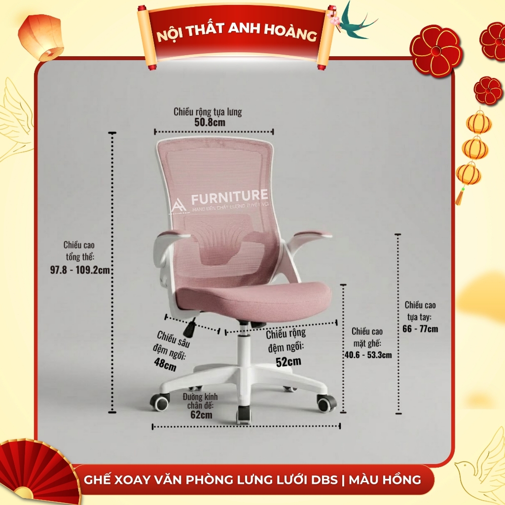 Ghế Xoay Văn Phòng Lưng Lưới DBS - Ghế Làm Việc Công Thái Học Cao Cấp, Tay Nâng Linh Hoạt | Nội Thất Anh Hoàng