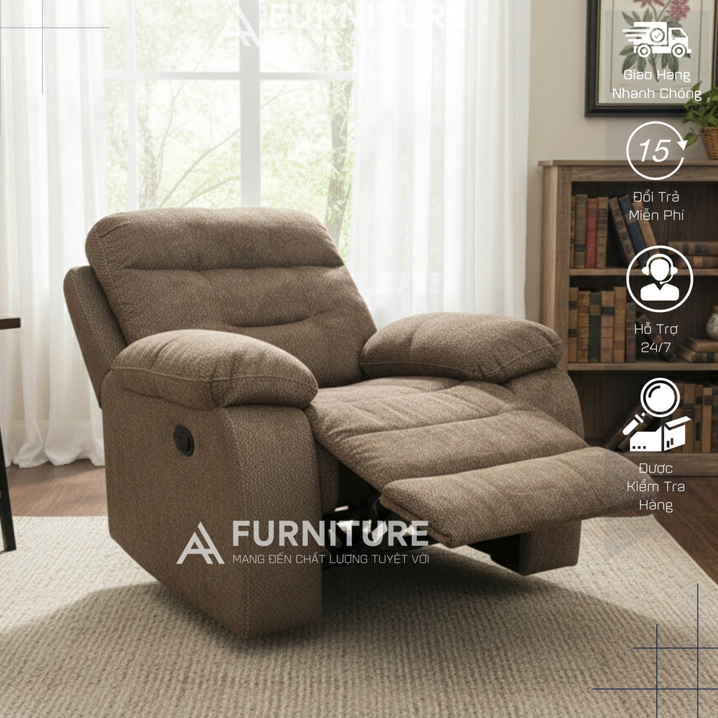 Ghế Sofa Xám Chỉnh Cơ Có Chức Năng Ngả Cao Cấp Chất Vải Nỉ Bố | SOFA ĐƠN RB | Nội Thất Anh Hoàng