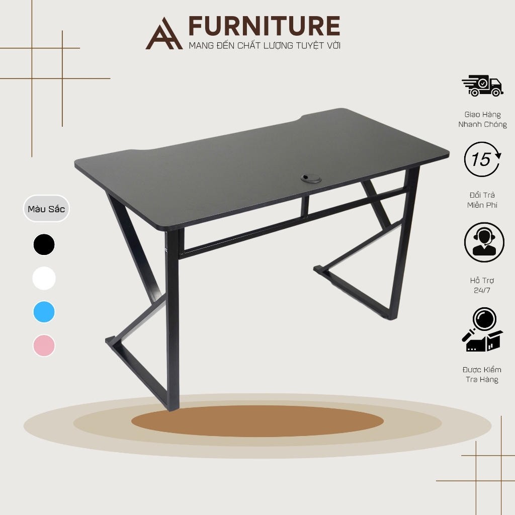 Bàn Máy Tính Chữ K Màu Hồng Mặt Gaming Bo Góc Size Lớn 120x60 Cao 75cm | KT120 | Nội Thất Anh Hoàng
