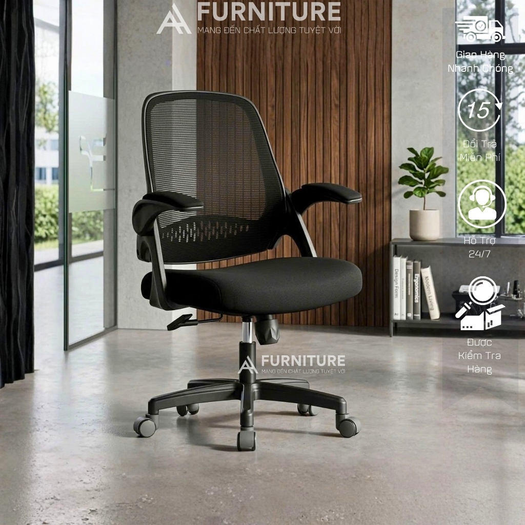 Ghế Xoay Văn Phòng Lưng Lưới NEC Beige - Ghế Làm Việc Văn Phòng Cao Cấp, Tay Nâng Linh Hoạt | Nội Thất Anh Hoàng
