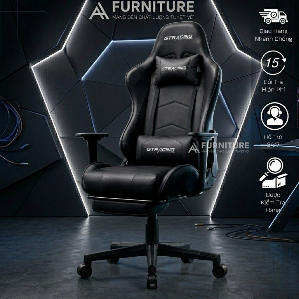 Ghế Stream Cao Cấp Ngả Lưng 180° - Da Pu Nano - Có Gác Chân | SRASER - GTRACING MA011 Grey | Nội Thất Anh Hoàng