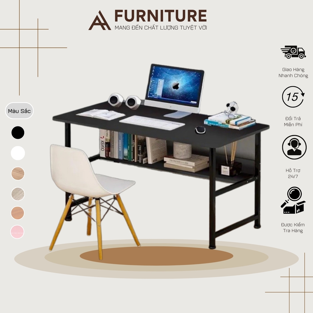 Bàn Học Cao Cấp Bo Góc Cạnh , Bàn Kèm Kệ Lửng Phía Dưới (full Phụ Kiện Lắp) | U0208 | Nội Thất Anh Hoàng