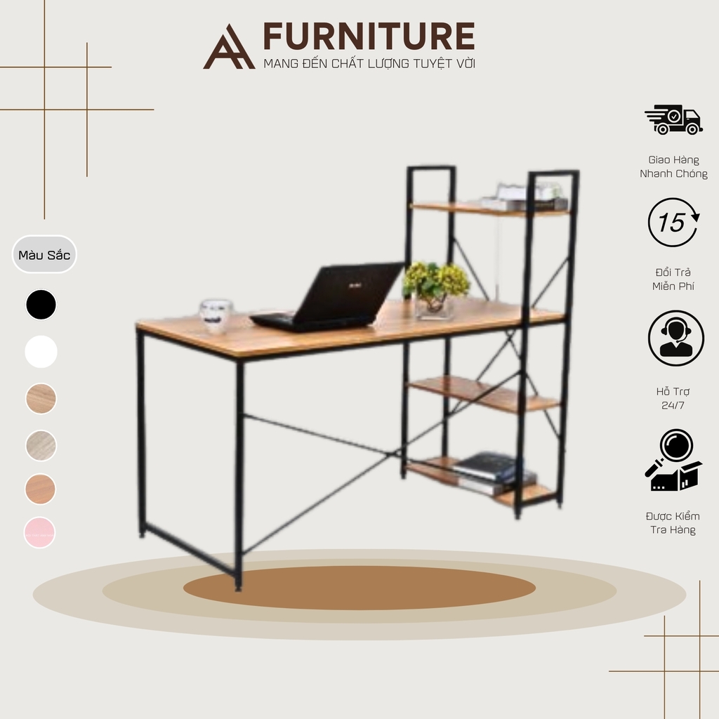 Bàn Học Liền Kệ Đa Năng Sẵn 3 Tầng Để Đồ Tiện Lợi | BLK120 | Nội Thất Anh Hoàng