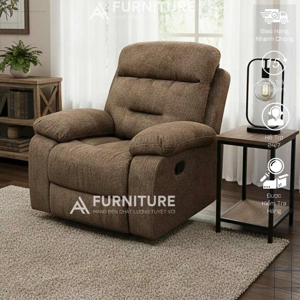 Ghế Sofa Xám Chỉnh Cơ Có Chức Năng Ngả Cao Cấp Chất Vải Nỉ Bố | SOFA ĐƠN RB | Nội Thất Anh Hoàng