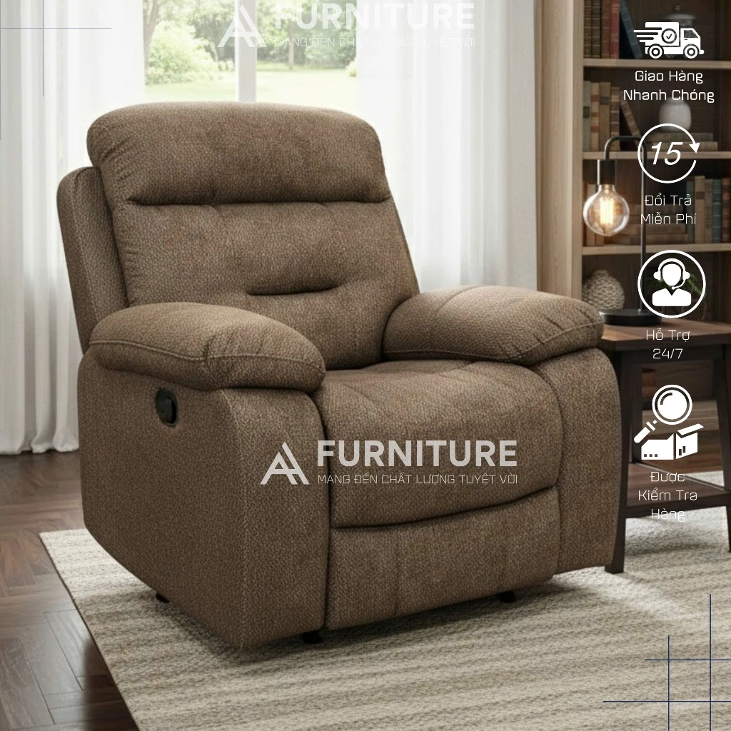 Ghế Sofa Chỉnh Cơ Có Chức Năng Ngả Cao Cấp Chất Vải Nỉ Bố | SOFA ĐƠN RB | Nội Thất Anh Hoàng