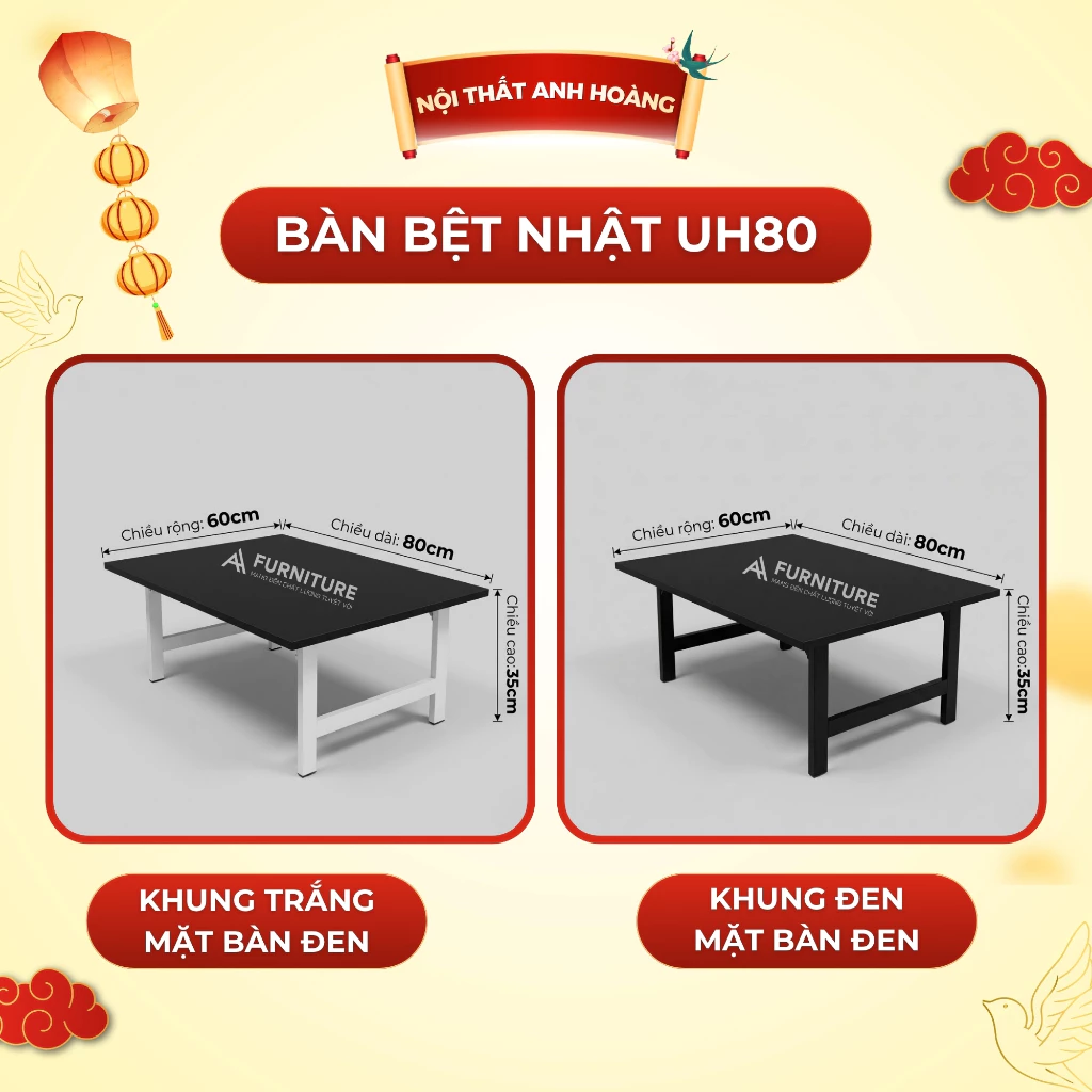 Bàn Ngồi Bệt Gỗ MDF Size 80x60x35cm - Bàn Gập Gọn Chân Tiện Lợi | Mã UH80 | Nội Thất Anh Hoàng