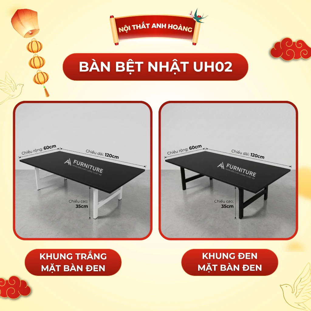 Bàn Ngồi Bệt Gỗ MDF Size 80x60x35cm - Bàn Gập Gọn Chân Tiện Lợi | Mã UH80 | Nội Thất Anh Hoàng