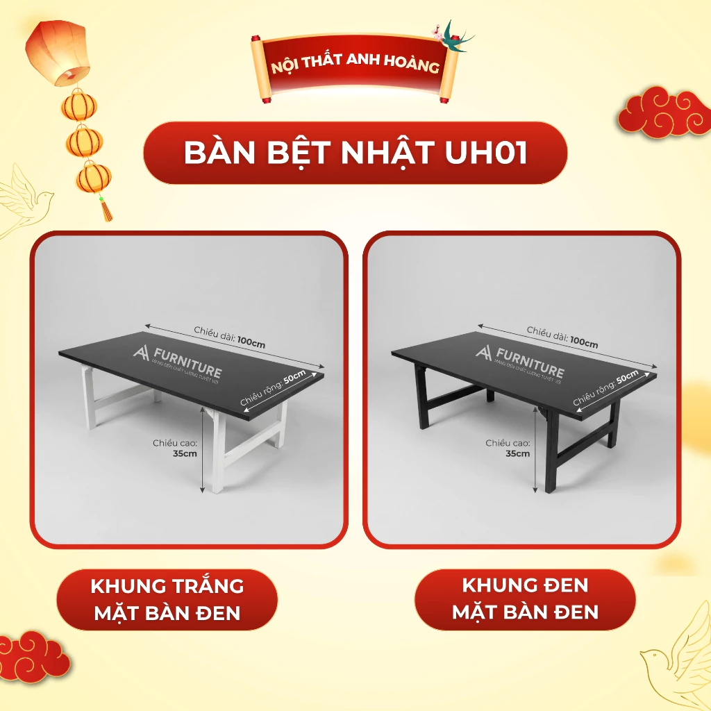 Bàn Ngồi Bệt Gỗ MDF Size 80x60x35cm - Bàn Gập Gọn Chân Tiện Lợi | Mã UH80 | Nội Thất Anh Hoàng