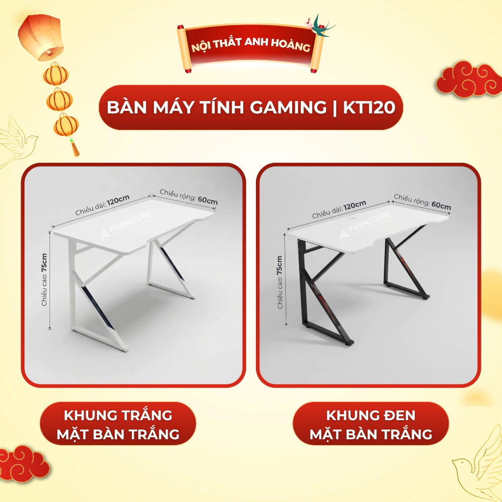 Bàn Máy Tính Chữ K Mặt Gaming Bo Góc Size Lớn 120x60 Cao 75cm | KT120 | Nội Thất Anh Hoàng