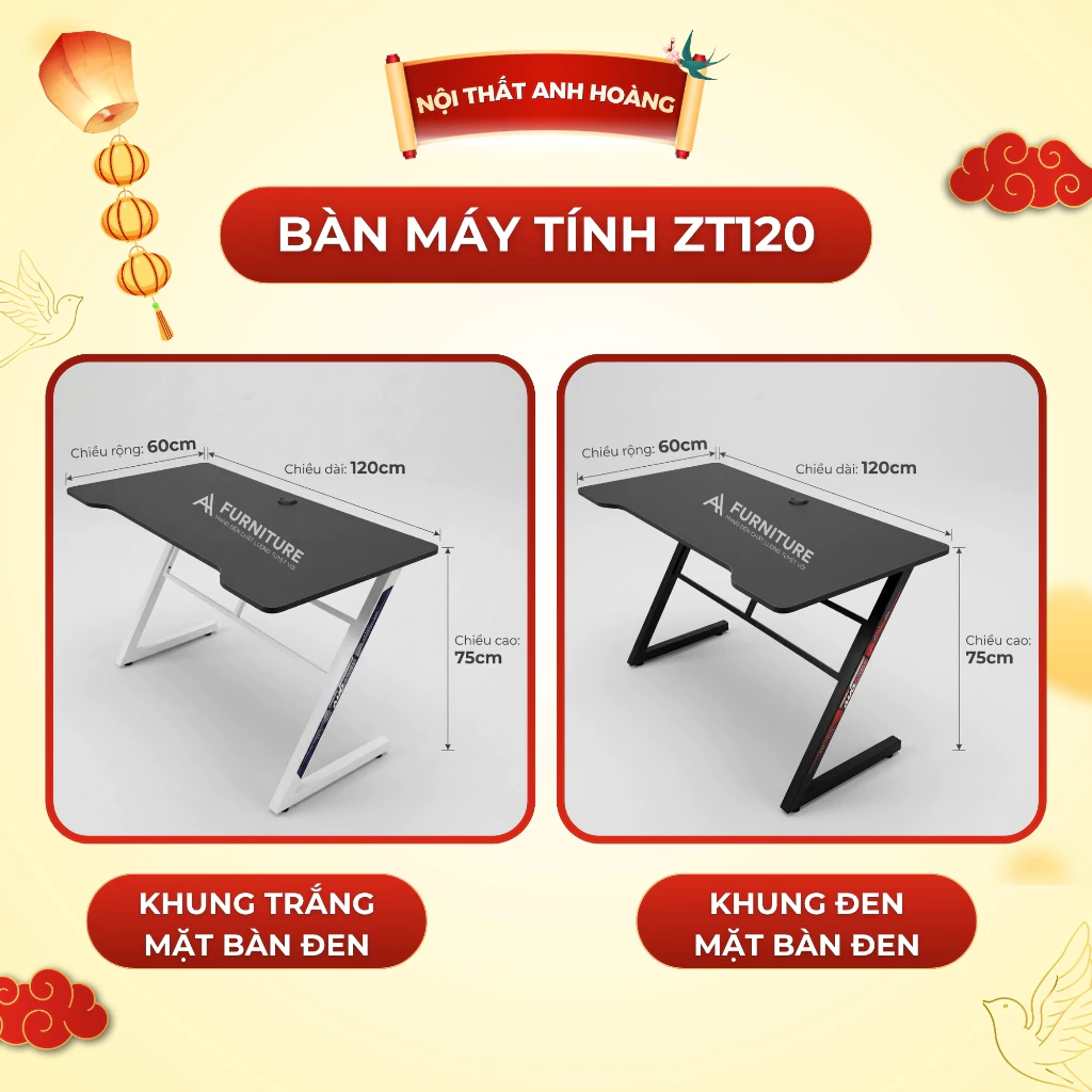 Bàn Máy Tính Chữ Z Mặt Gaming Bo Góc Chân Sắt Sơn Tĩnh Điện | ZT120 | Nội Thất Anh Hoàng