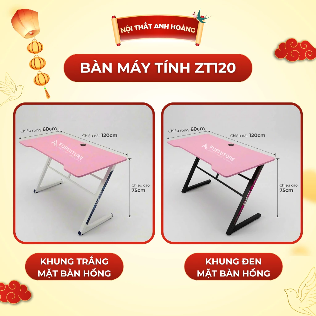 Bàn Máy Tính Chữ Z Màu Trắng Mặt Gaming Bo Góc Chân Sắt Sơn Tĩnh Điện | ZT120 | Nội Thất Anh Hoàng