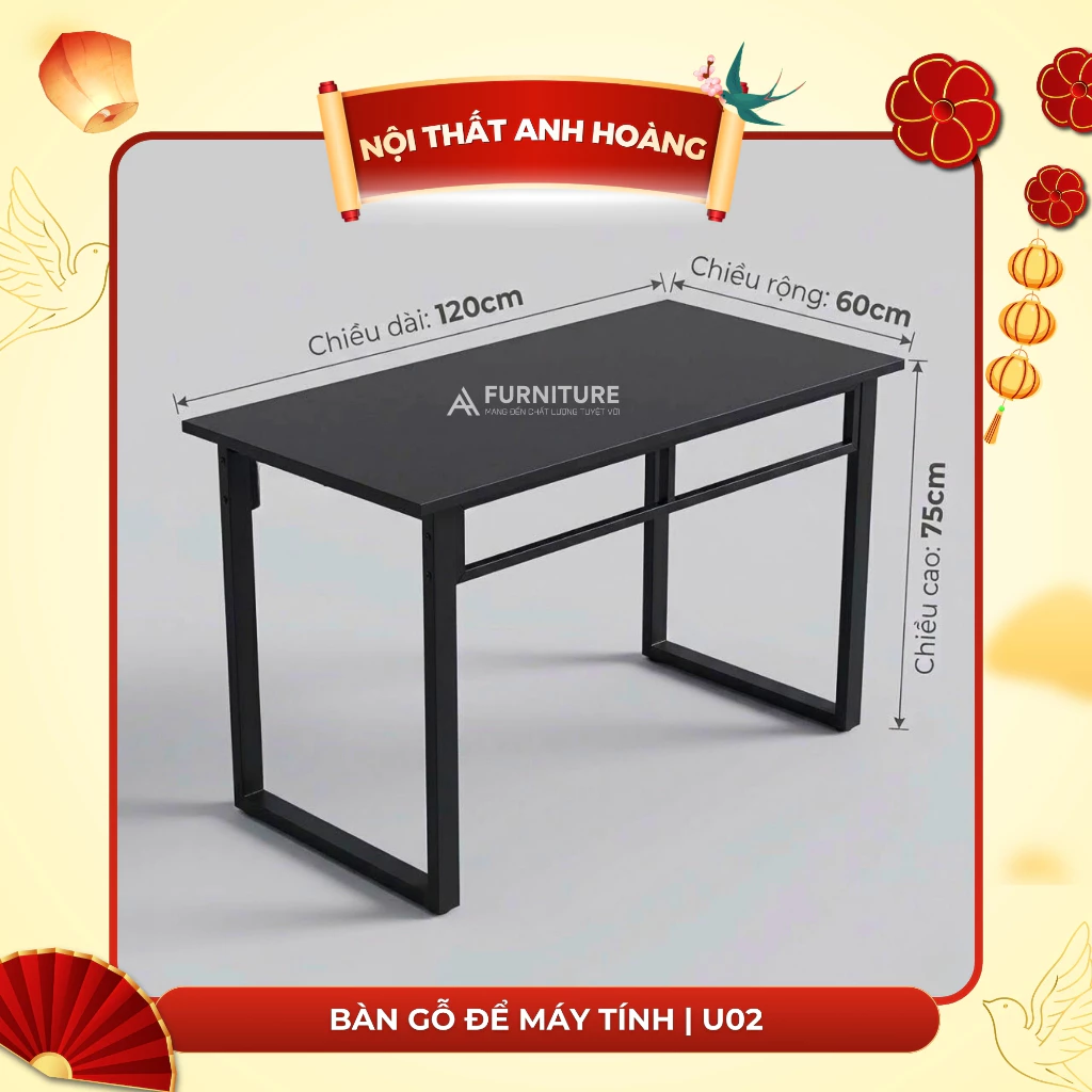 Bàn Gỗ Để Máy Tính Basic Style Size 120x60 Cao 75cm - Bàn Học Tập Văn Phòng Tối Giản | Mã U02 | Nội Thất Anh Hoàng