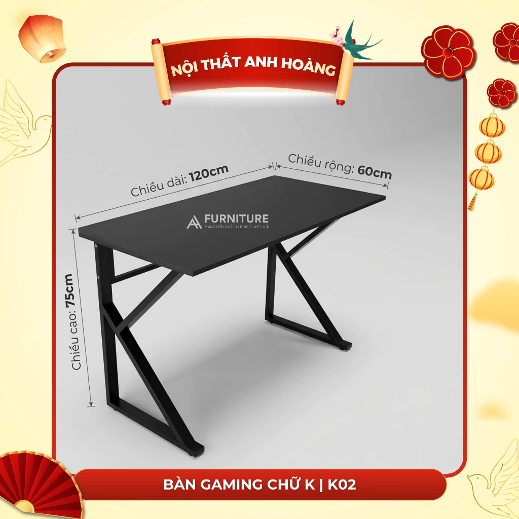 Bàn Gaming Chữ K Màu Trắng Size Lớn 120x60 Cao 75cm Sơn Tĩnh Điện Chống Trầy Thiết Kế Hiện Đại, Siêu Chắc Chắn | Mã K02 | Nội Thất Anh Hoàng