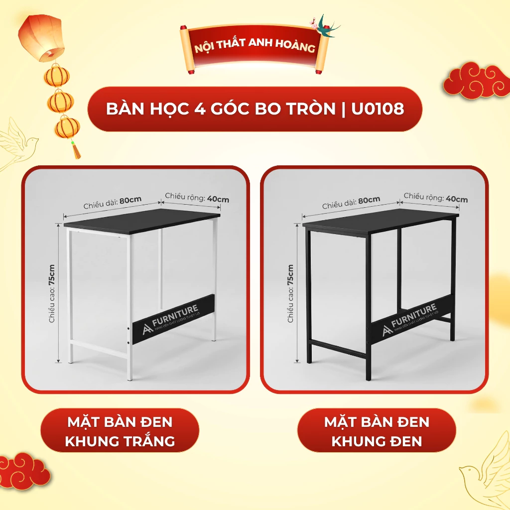 Bàn Học Gỗ MDF Nhỏ Gọn 80x40 Cao 75cm – Bàn Làm Việc, Bàn Laptop Dễ Lắp Ráp | Nội Thất Anh Hoàng