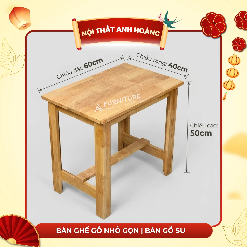 Bàn Ghế Gỗ Nhỏ Gọn Cho 2 Người – Dùng Ăn, Học Bài, Căn Hộ Mini