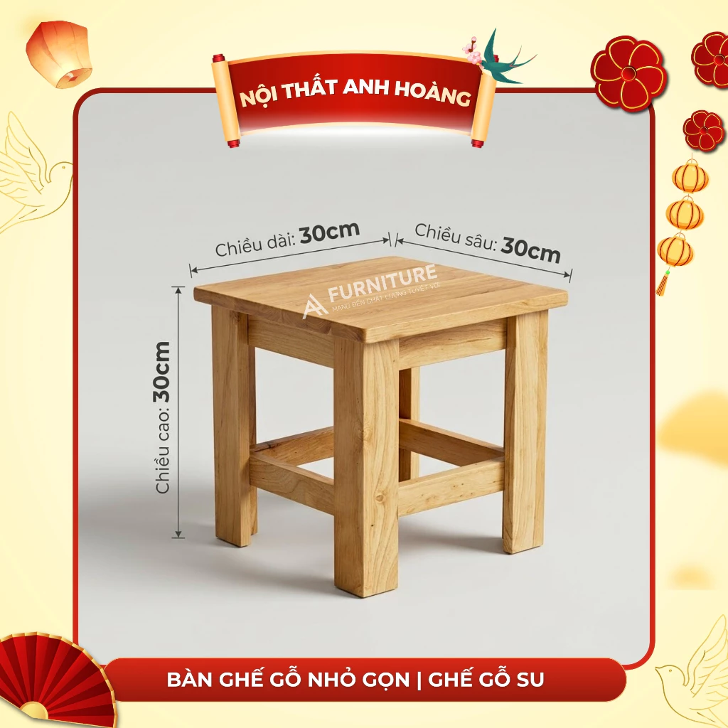 Bàn Ghế Gỗ Nhỏ Gọn Cho 2 Người – Dùng Ăn, Học Bài, Căn Hộ Mini