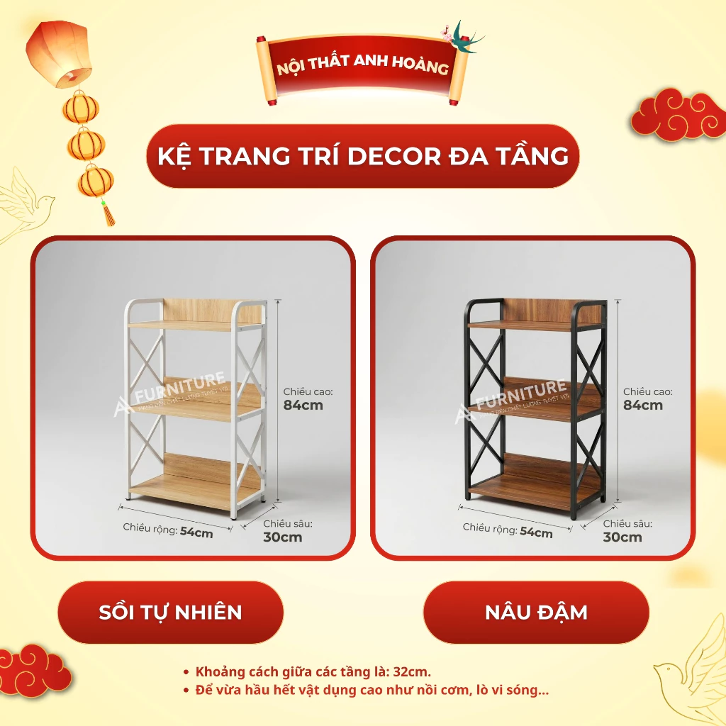 Kệ Trang Trí Decor Đa Tầng 4 – Dùng Làm Kệ Vi Sóng, Đựng Đồ Tiện Lợi | Nội Thất Anh Hoàng
