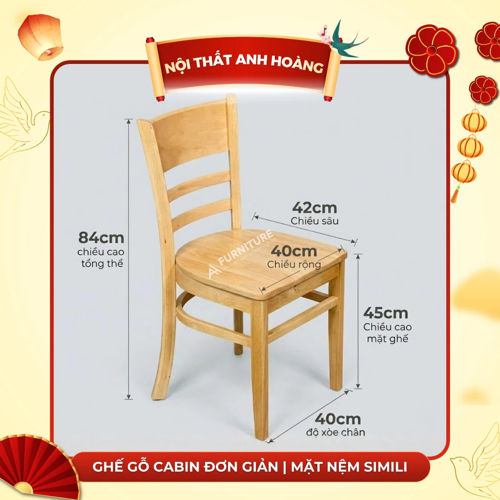 Ghế Gỗ Cabin Đơn Giản – Dùng Ngồi Ăn, Ngồi Học, Tiện Dụng & Thanh Lịch