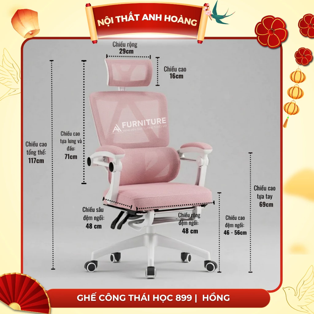 Ghế Xoay Văn Phòng Công Thái Học Cao Cấp Xoay 360 Tựa Chống Mỏi Lưng | TA07 | Nội Thất Anh Hoàng