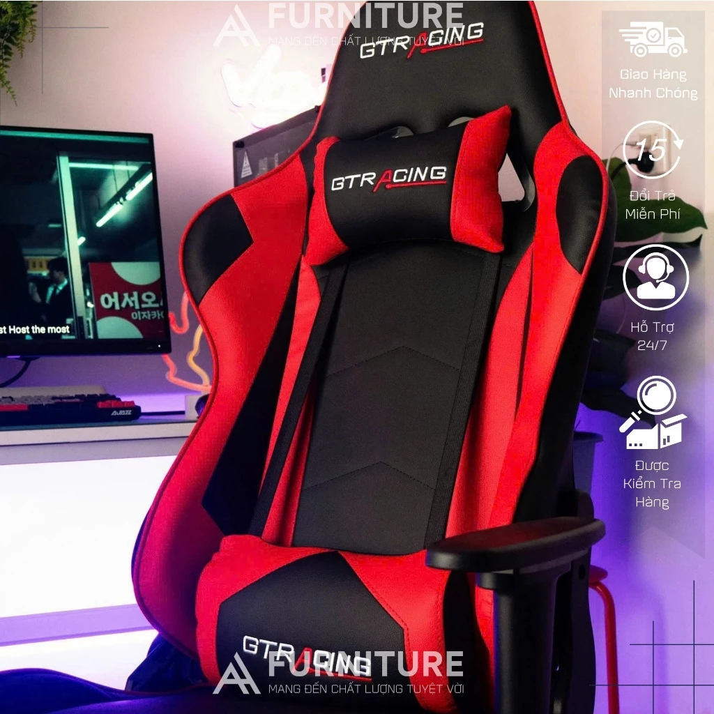 Ghế Stream Cao Cấp Ngả Lưng 180° - Da Pu Nano - Có Gác Chân | SRASER - GTRACING MA011 Red | Nội Thất Anh Hoàng