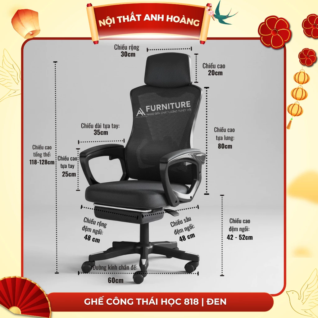 Ghế Xoay Văn Phòng, Công Thái Học, Gaming Ergonomic, Ghế Gaming Tựa Đầu Êm Ái | 818 White | Nội Thất Anh Hoàng