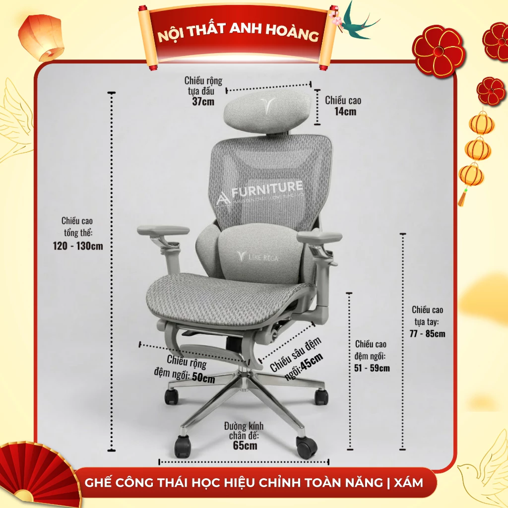 Ghế Công Thái Học Hiệu Chỉnh Toàn Năng - Ghế Công Thái Học Điều Chỉnh Nhiều Chế Độ Cao Cấp | E16 Black | Nội Thất Anh Hoàng