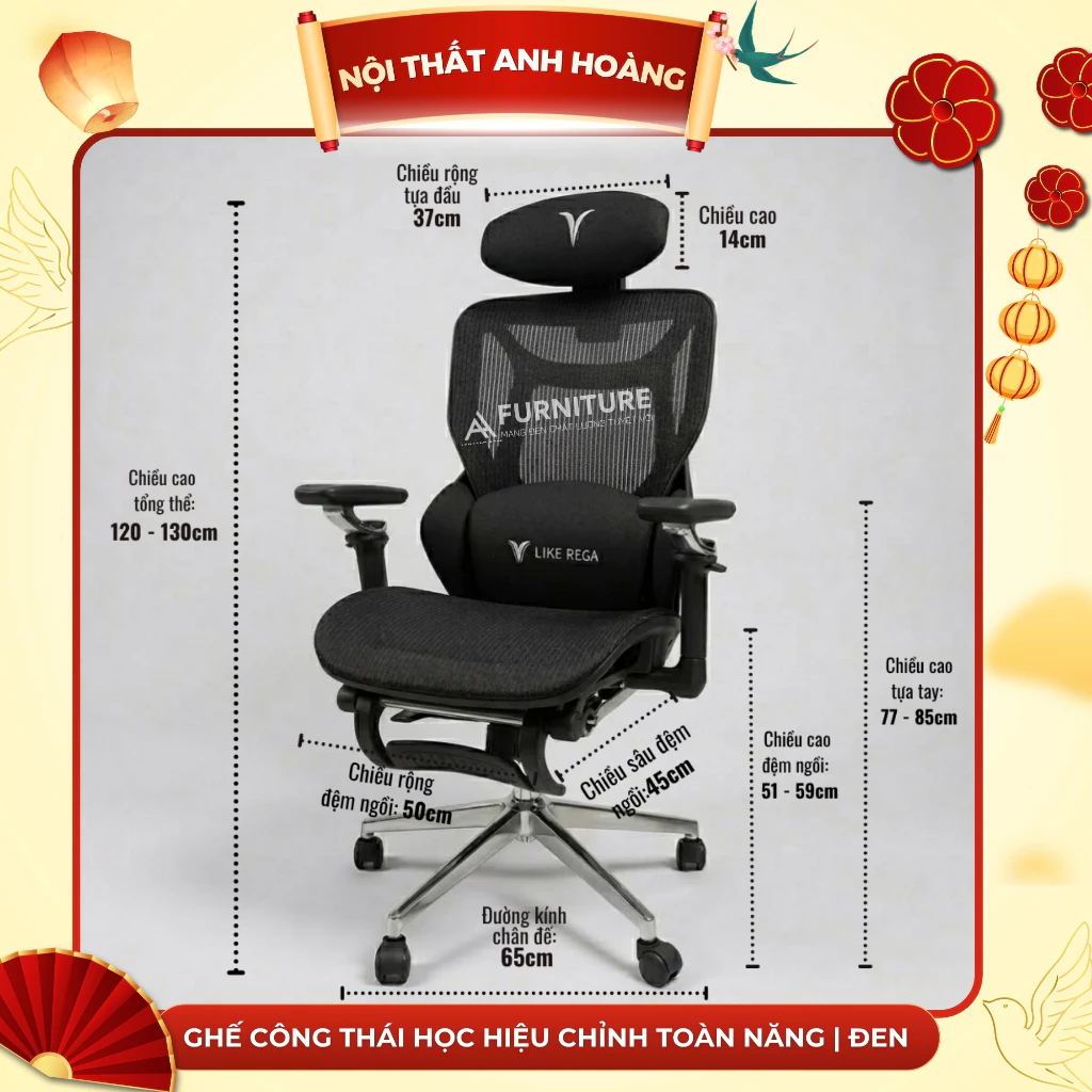 Ghế Công Thái Học Hiệu Chỉnh Toàn Năng - Ghế Công Thái Học Điều Chỉnh Nhiều Chế Độ Cao Cấp | E16 Grey | Nội Thất Anh Hoàng