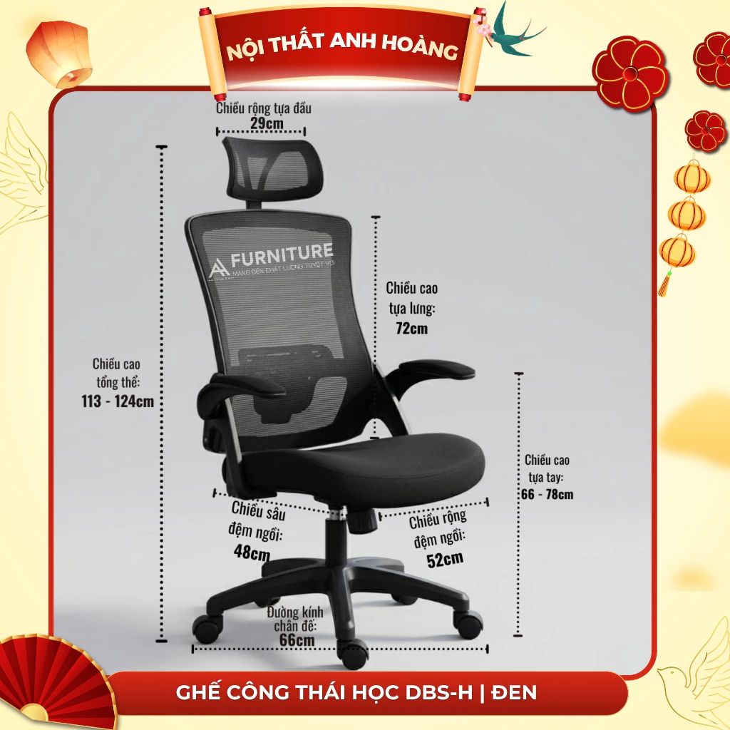 Ghế Công Thái Học DBS-H Purple– Tựa Đầu, Lưng Lưới Đỡ Cột Sống, Tay Ghế Điều Chỉnh | Nội Thất Anh Hoàng