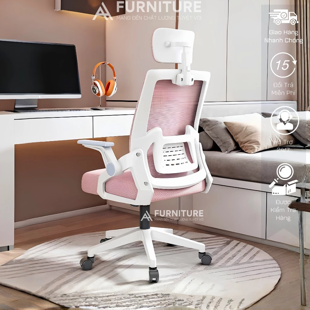 Ghế Xoay Văn Phòng Model 588 Black - Thiết Kế Ergonomic Hỗ Trợ Cột Sống, Tựa Đầu Điều Chỉnh Phù Hợp Làm Việc Và Học Tập